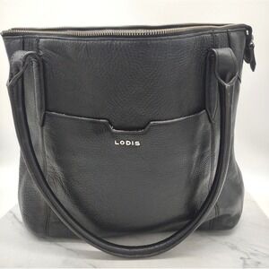 LODIS Sierra Black Leather Tote Shoulder Bag Purse Travel Slip Sleeve Luggage